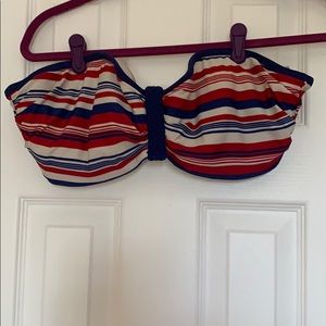 Stripped blue red white strapless bikini top